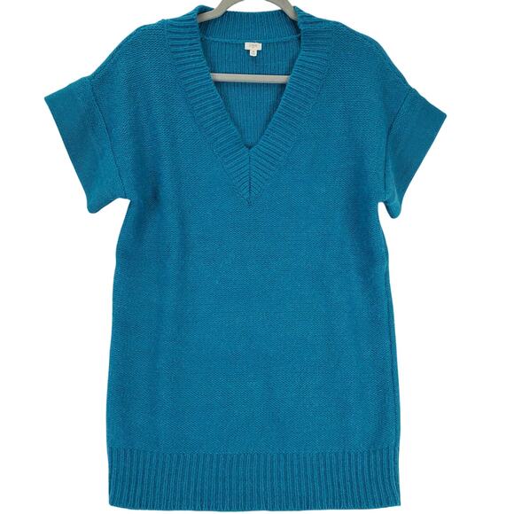 J.Crew Wool Alpaca Crochet Knit Sweater Dress Size M V-Neck Soft Cozycore Preppy - Picture 1 of 9